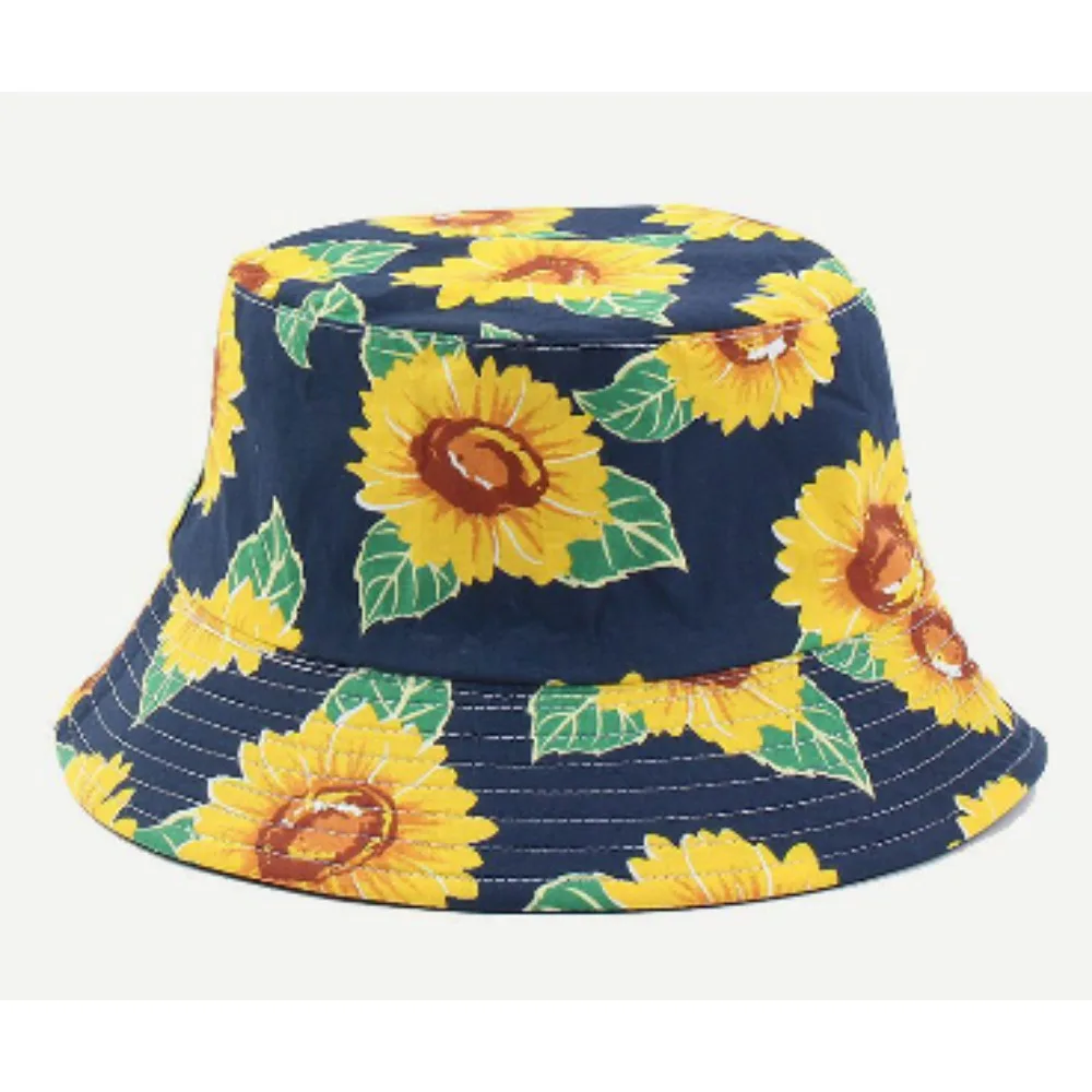 New Printed Sunflower Fisherman Hat Women's Fashion Two-sided Basket Hat Men's Summer Sunscreen Hat