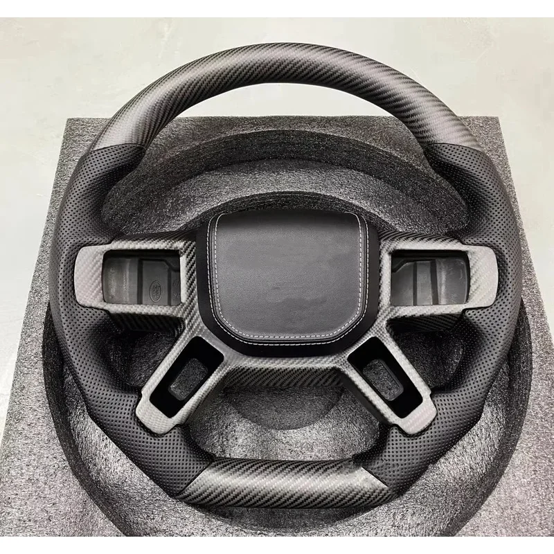

Real Carbon Fiber Steering Wheel Glossy Finish With Paddle Holes Heating Function For 2020-2024