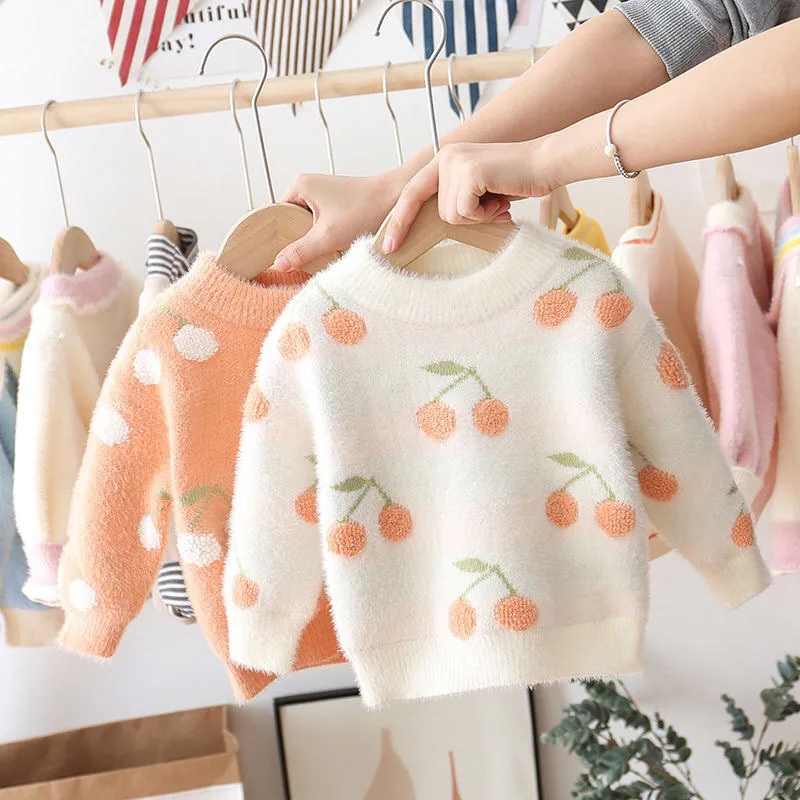 

Autumn Winter Children's Fur Sweater Long Sleeve O Neck Pullover For Kids Cute Girls Warm Thick Causal Sweatshirt Clothes