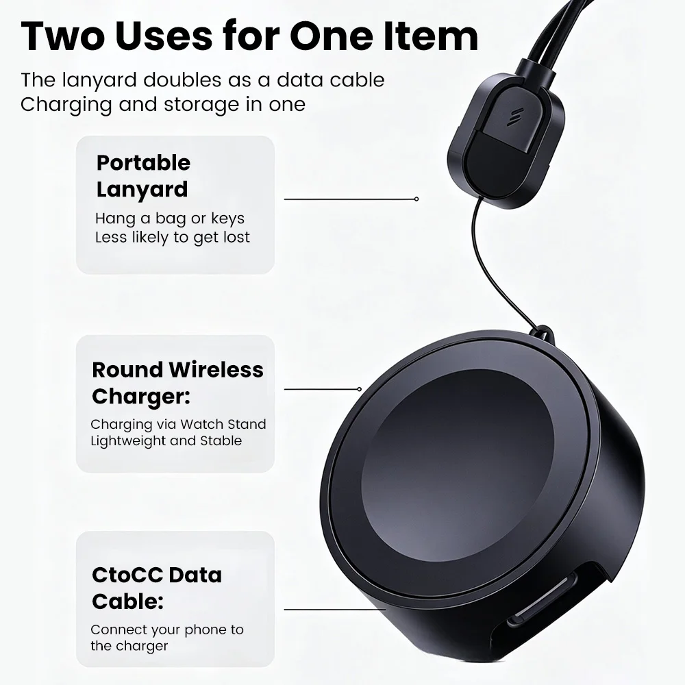 2.5W Portable Magnetic Wireless Charger For Apple Watch iWatch Ultra 2 SE Series 12 11 10 9 8 7 6 Lanyard Type-C to C Cable