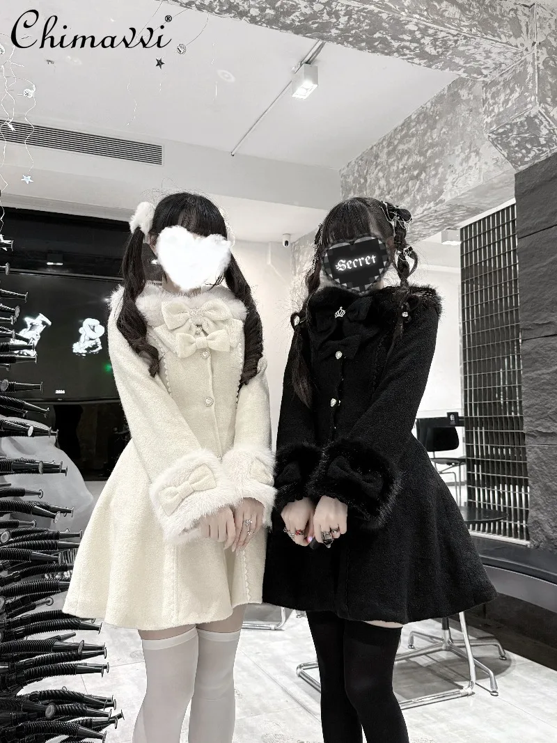 

Original Mass-Produced Wool Waist-Cinching Coat Japanese Sweet Girl Slim Fit Elegant Lolita Warm Padded Long Fur Collar Jacket