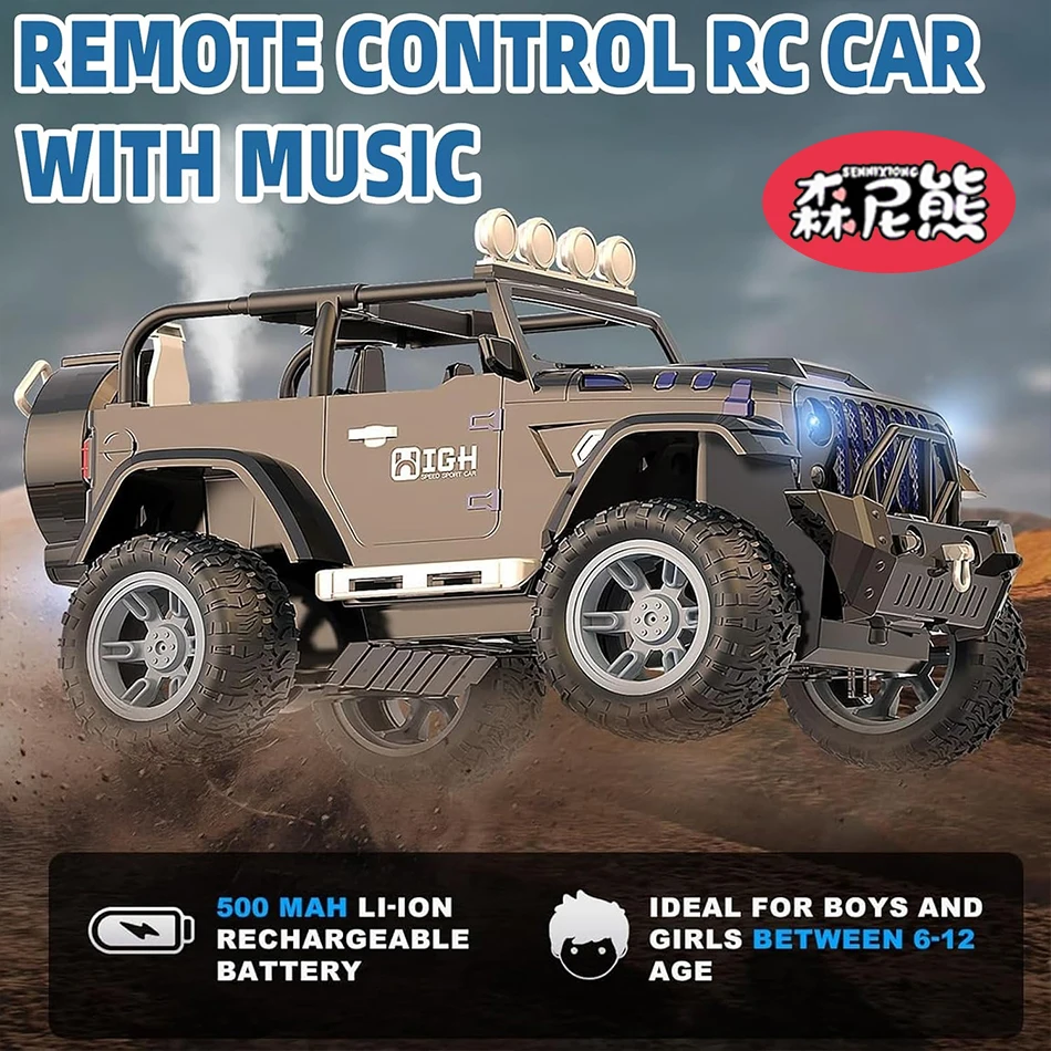 SENNIXIONG 1:16 Remote Control Spray 4WD All Terrain Vehicle Off-road Car Model Spray Light Sound Pickup Truck Toy for Children