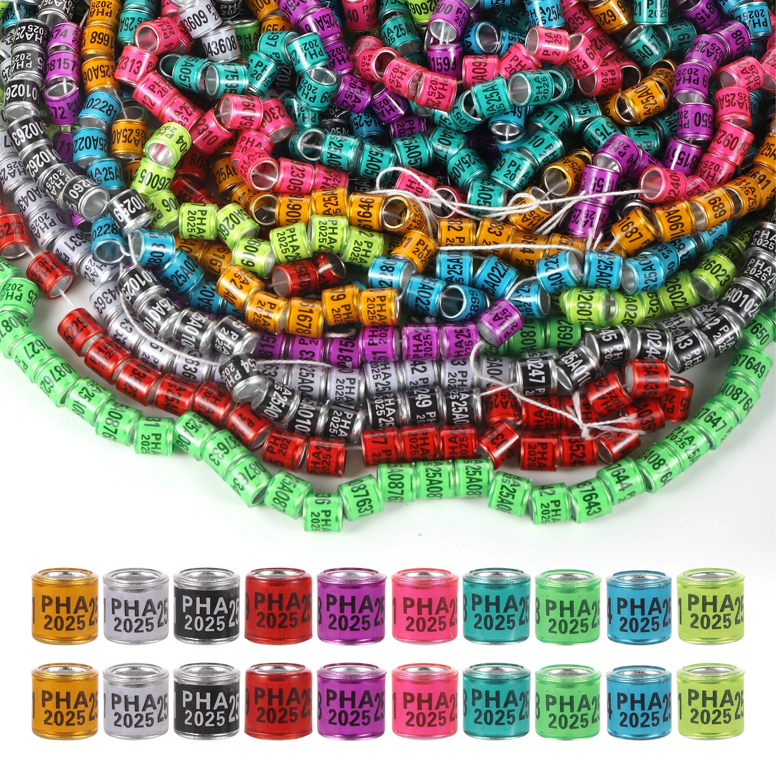 50Pcs PHA 2026/2027 Pigeon Foot Ring Inner Diameter 8mm with Number Aluminum Plastic Bird Foot Ring Multicolor Bird Accessories