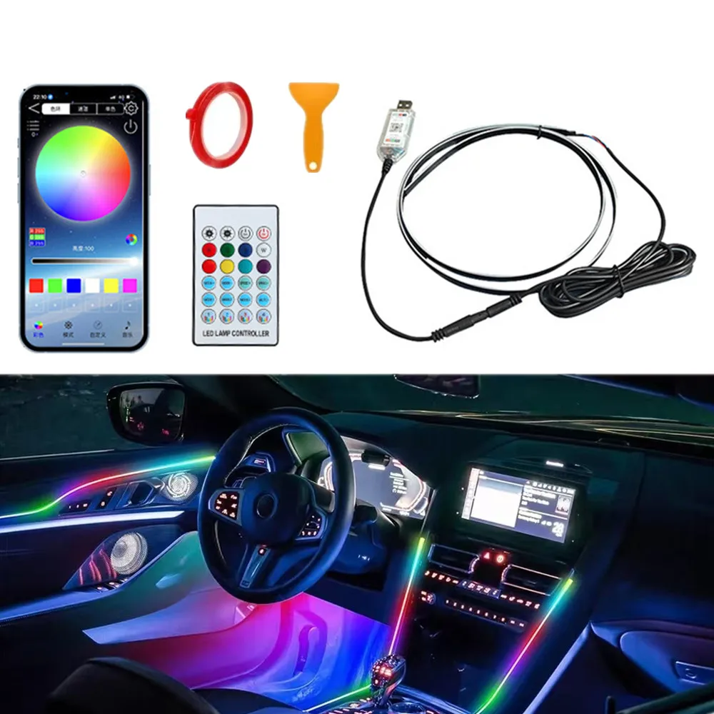 

USb Car LED Ambient Lights RGB Car Interior Led Strip Light App Remote Control Neon Light Acrylic Strips Atmosphere Lamp