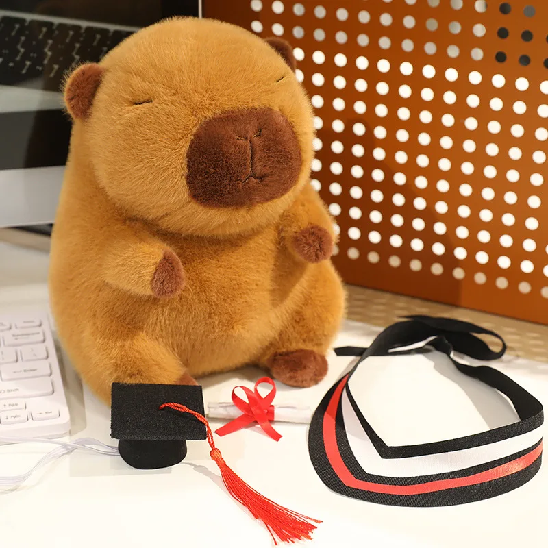 

20m/25cm Kawaii Graduation Dr.Capybara Plush Toy Cute Christmas Hat Kapibala Soft Doll Boys Girls Kids Students Graduation Gift