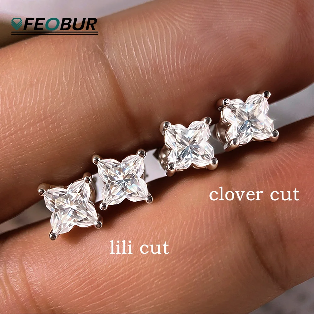Certified 5mm Clover Cut Moissanite Stud Earrings for Women Flower Shape Lab Diamond Ear Studs 925 Sterling Silver Jewelry GRA