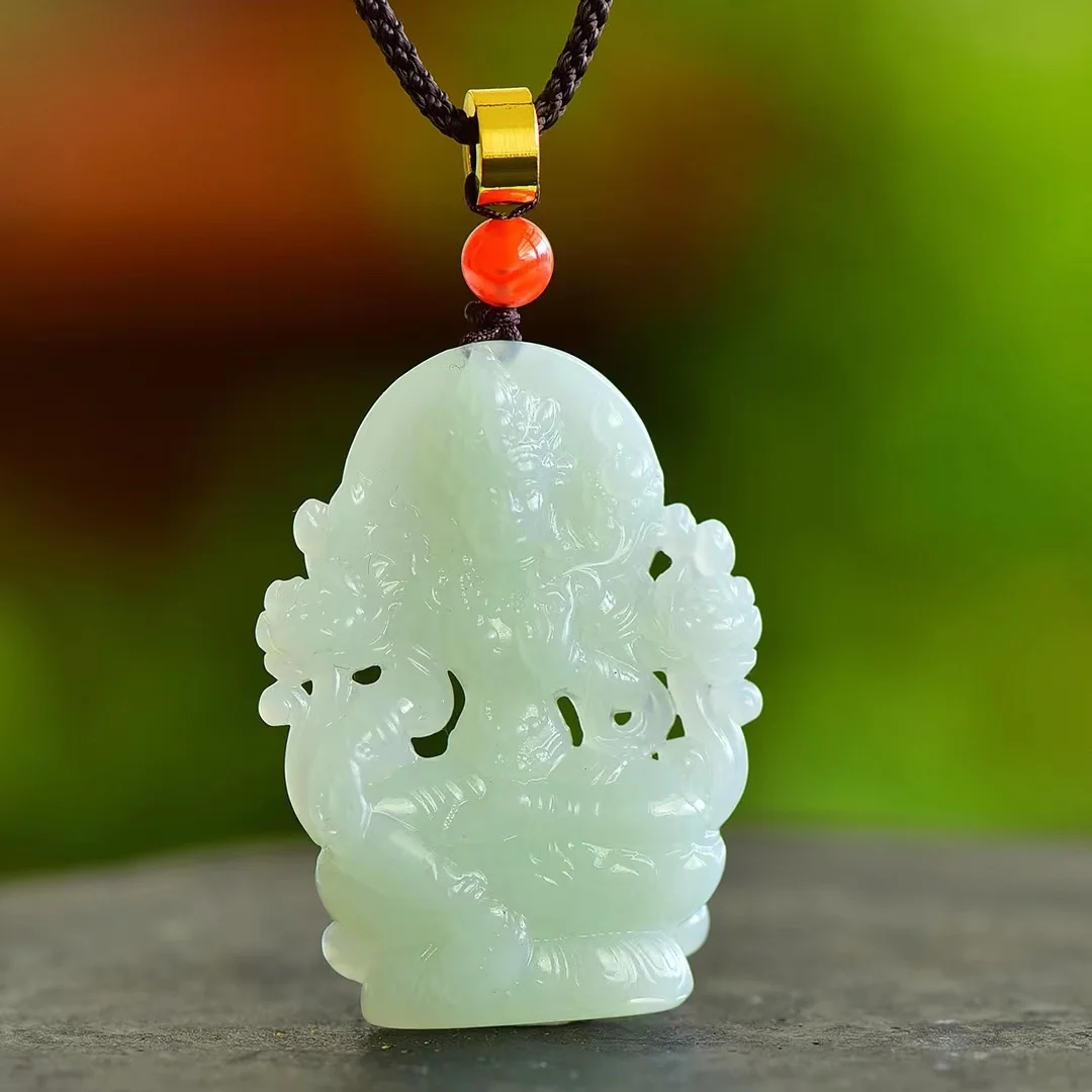 Hotan Jade Carved Russian Material Guanyin Pendant for Peace 46*35MM 1477#