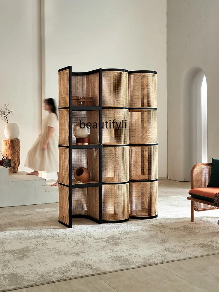 Étagère nordique en rotin pour salon, étagère de sol multicouche, armoire d'angle pour la maison, présentoir en bois massif