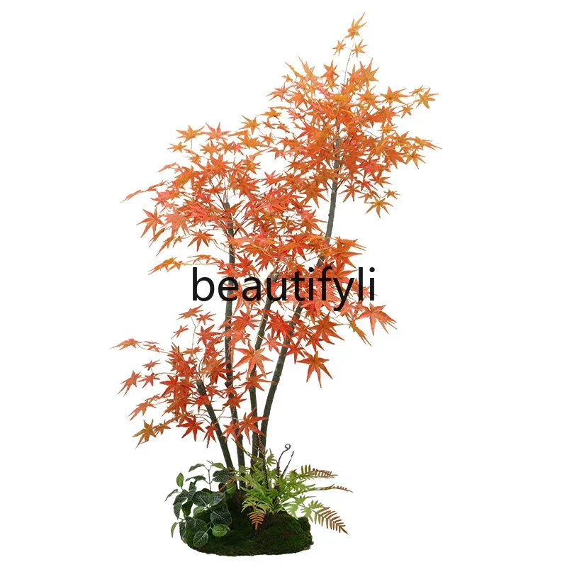 

Simulated red potted flower bionic green plant room decorative ornament