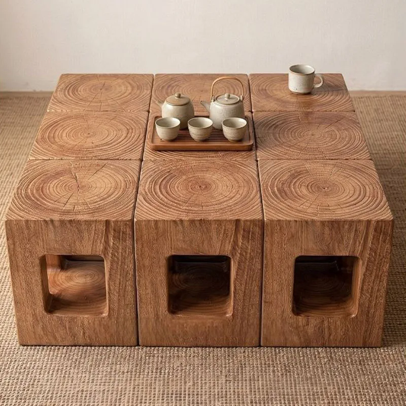 Solid Wood End Table Living Room Creative Coffee Tables Bedroom Vintage Bedside Table Minimalist Decoration Corner Tea Tables