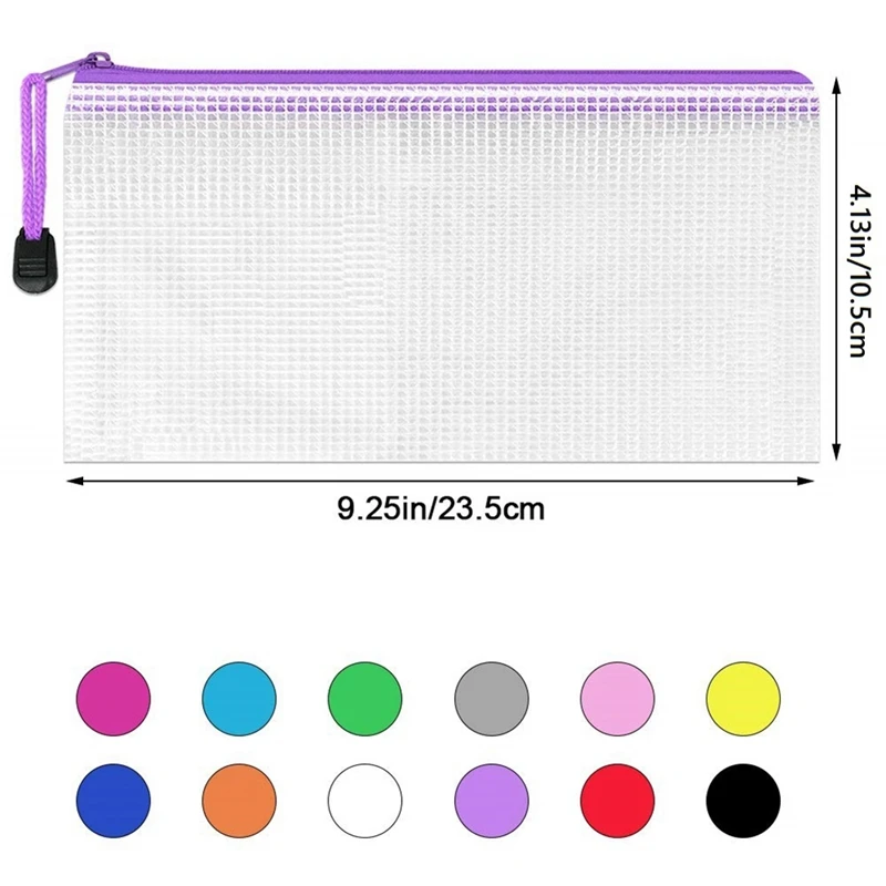 Impermeável Malha Documento Bag, Viagem Bolsa de Armazenamento, Multicolor, PVC, Material Escolar, 12 cores, 36 pcs