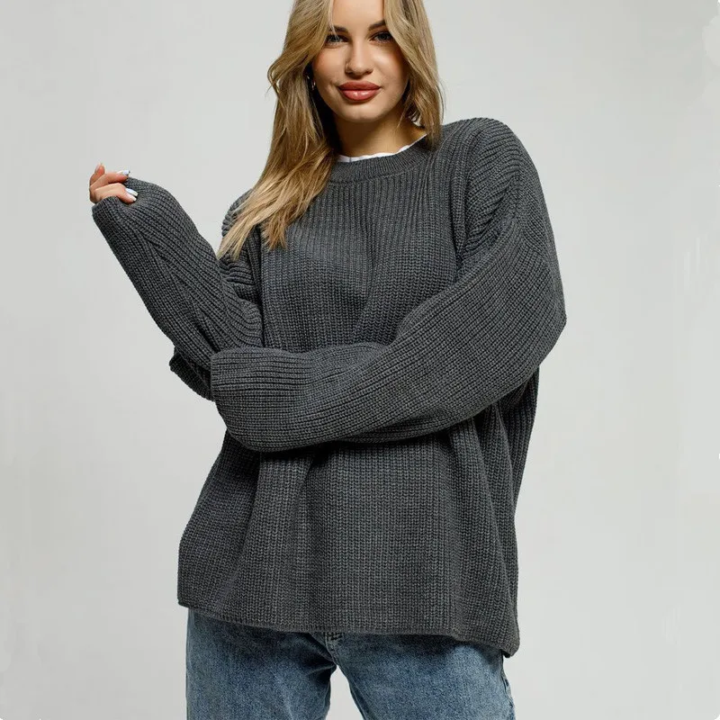 

Fashion Round Neck Knitted Jumper For Women 2024 Autumn Long Sleeve Sweater Female Hight Street Warm Lady Chic Pullover