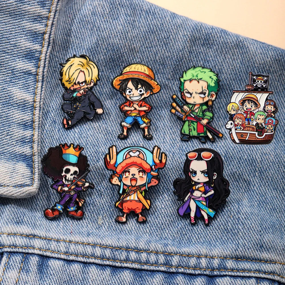 3-7Pcs Anime Chibi Luffy Enamel Pins Cute One Piece Zoro Brooch Fashion Women's Lapel Badges For Backpack Collection Fans Gift view 5