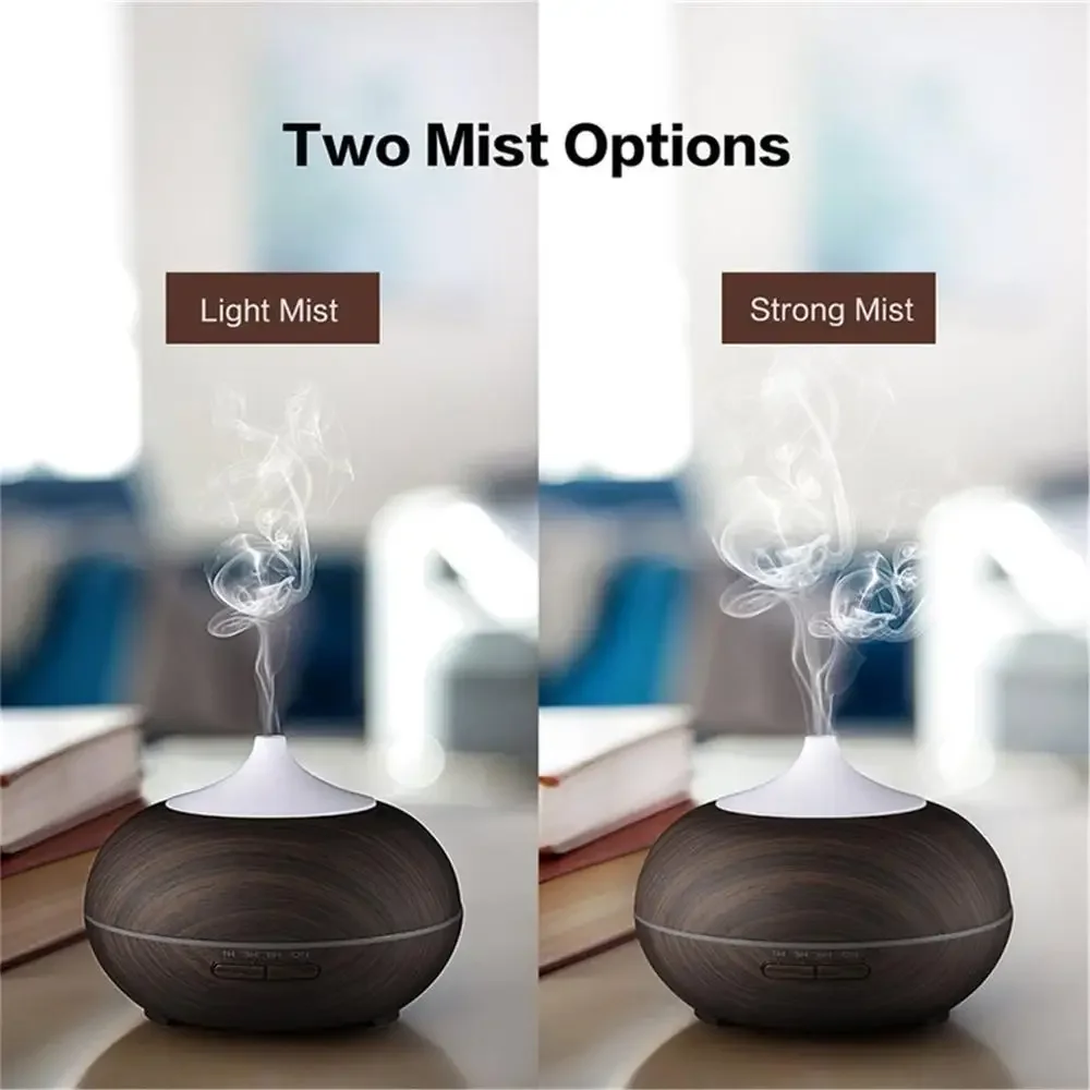 550ml Remote Control Ultrasonic Air Humidifier Aroma Essential Oil Diffuser Wood Grain LED Lights