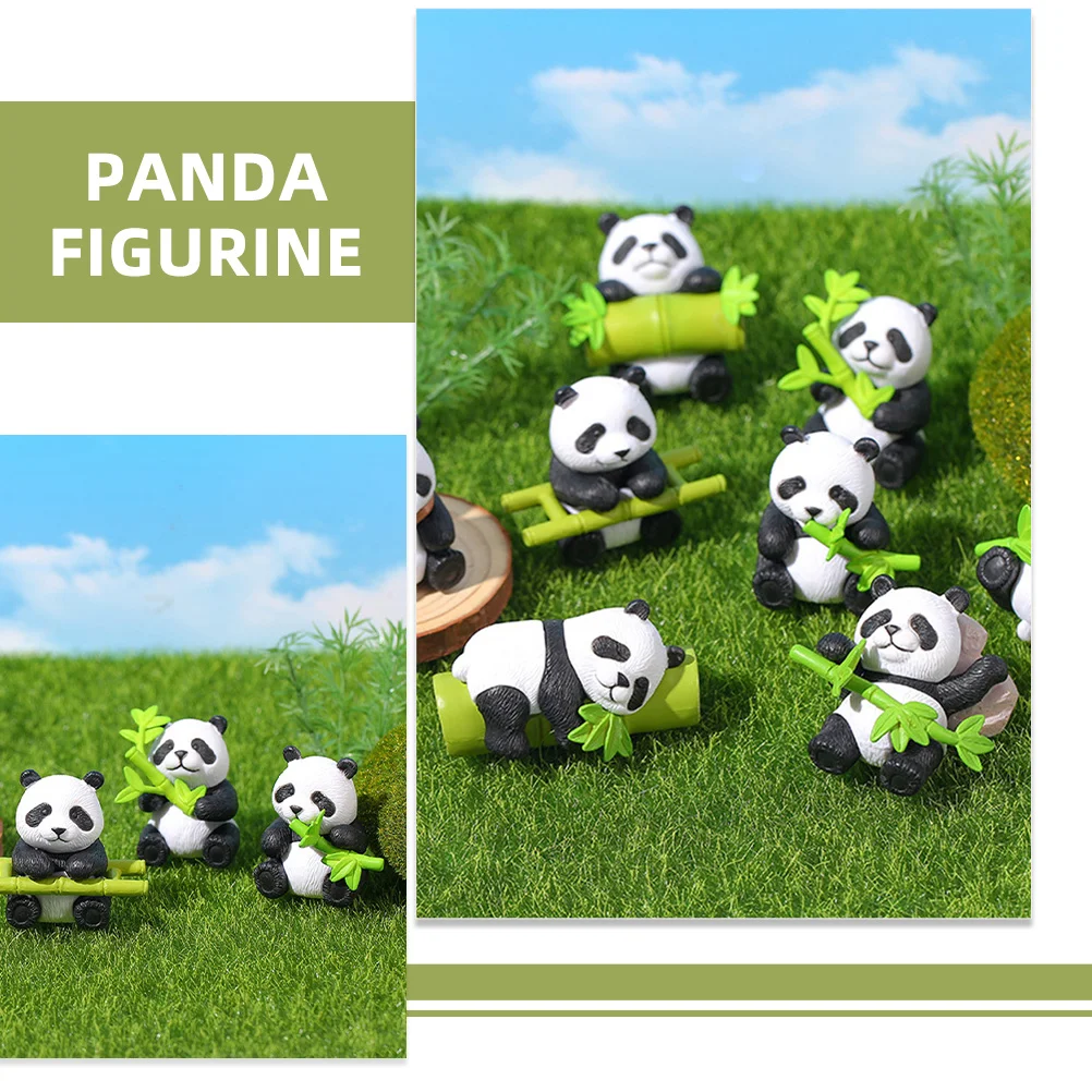 8Pcs Panda Sculpture Resin Miniature Cartoon Decoration for Garden Home Desktop Cake Toppers Decorative Animal Figures