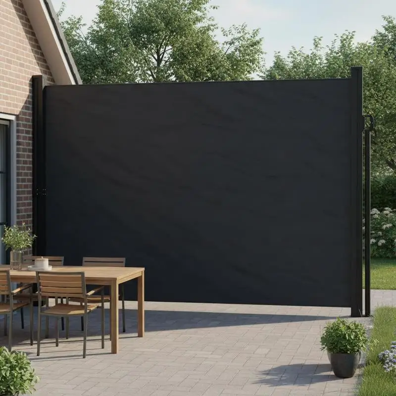 Schwarze ausziehbare Seitenmarkise 200 x 300 cm aus PU-beschichtetem Polyester mit Stahl-Aluminium-Gestell, UV- und wasserfest, automatische Aufrollfunktion, inklusive Befestigungsmaterial als Sicht-,