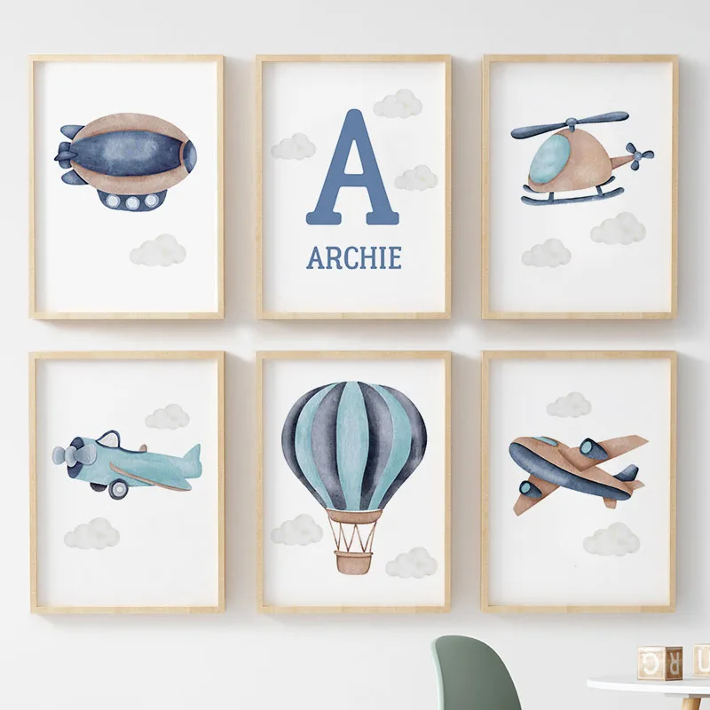 Balloon Airplane Helicopter Fighter Cartoon Wall Art Canvas Painting Nordic Posters And Prints Pictures For Baby Kids Room De