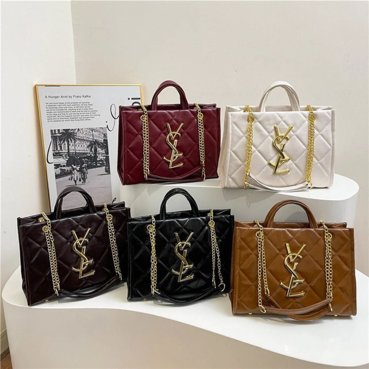 

2025 New Quilted Chain Bag Women - Large Capacity Designer Inspired Tote Shoulder Bag, Versatile Commute Handbag Purse
