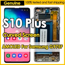 OEM AMOLED FOR S10 PLUS LCD For SAMSUNG Galaxy S10+ SM G9750 G975F Display Touch Curved Screen Digitizer Zamiennik z ramką