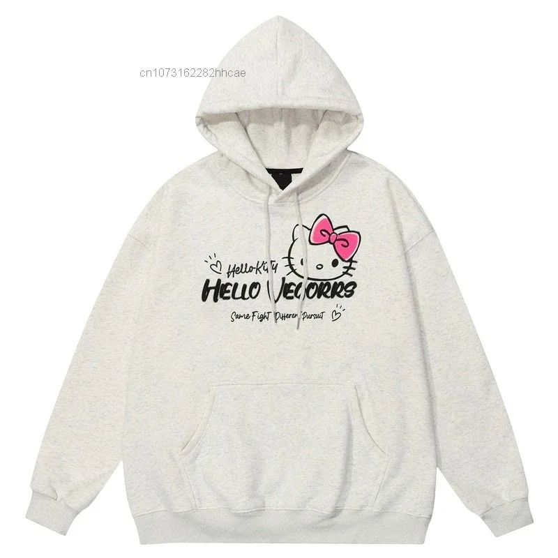 Sanrio Gothic Hello Kitty Pullover Hooded Sweatshirt Hip Hop 90s Vintage Japanese Harajuku Hoodie 2000s Yk2 Clothes Streetwear