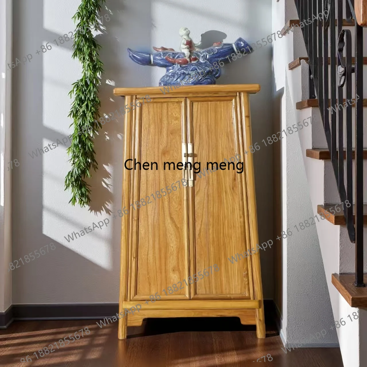 

Living room locker Chinese classical double door opposite door log color storage cabinet