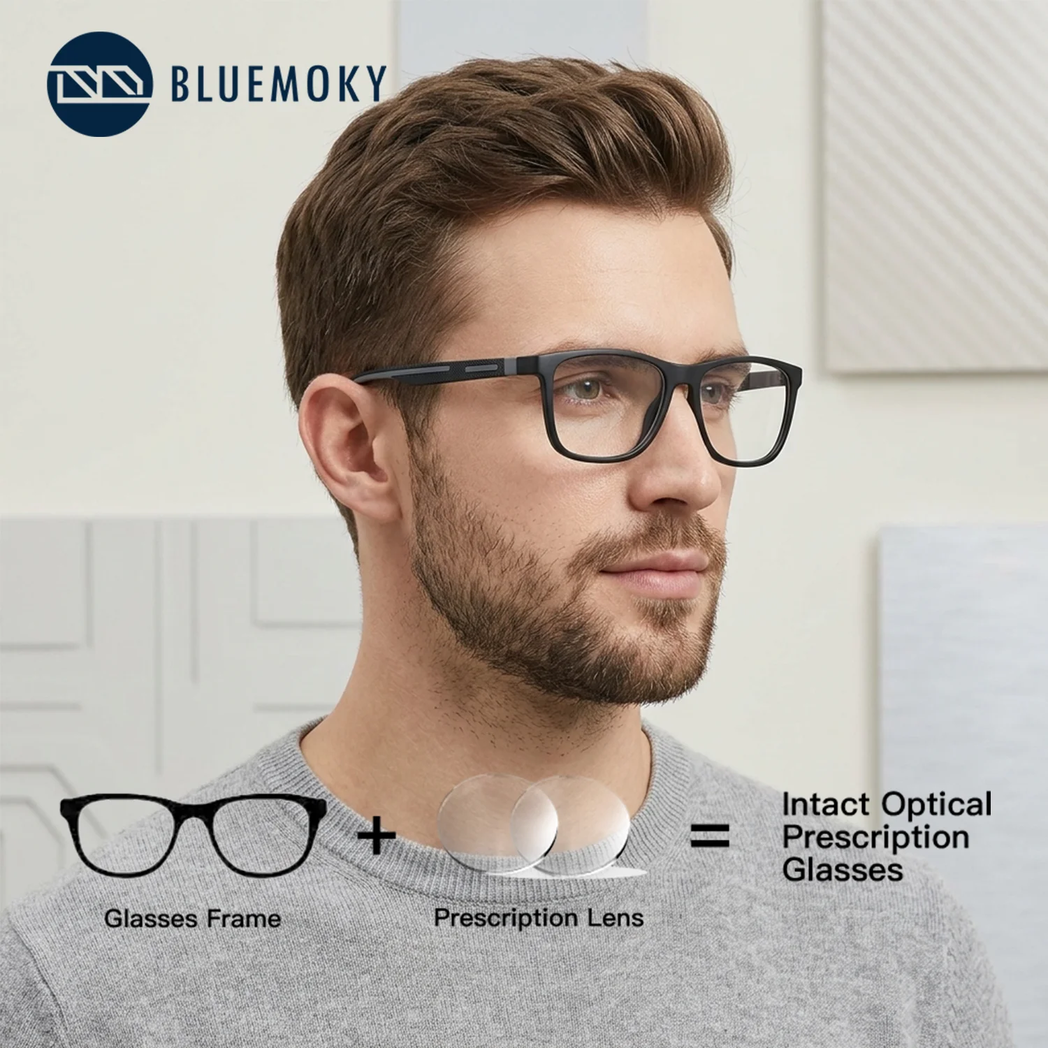 

BLUEMOKY (M Size) Square Prescription Eyeglasses Photochromic Anti Blue Light Progressive Glasses for Man
