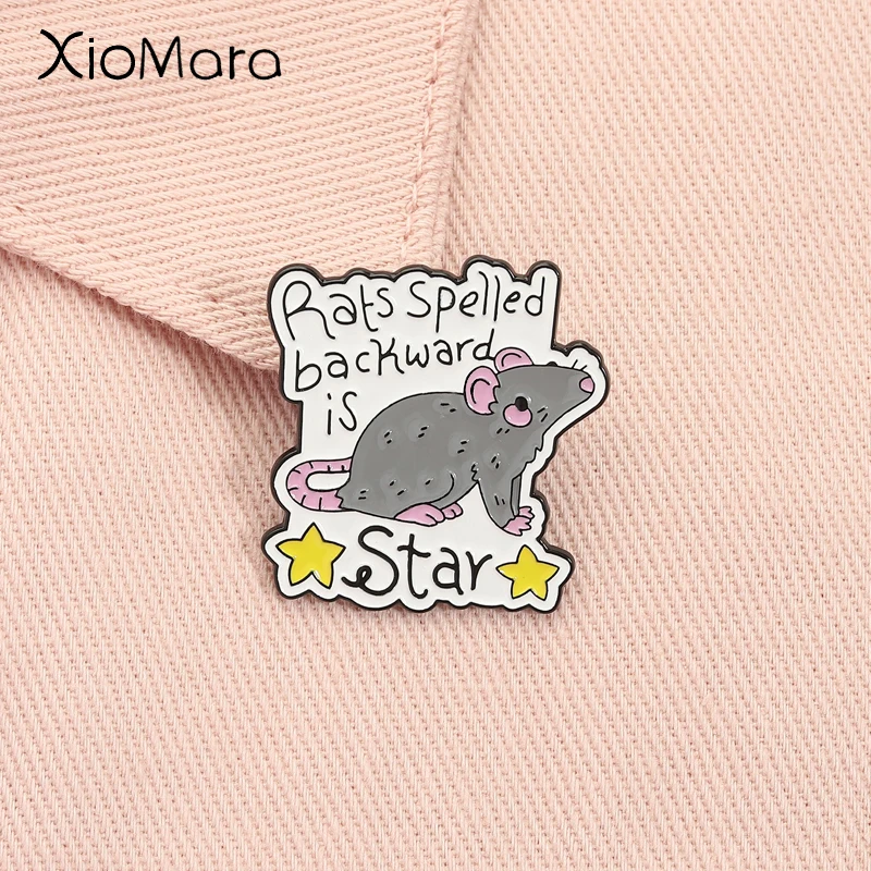 Rats Spelled Backward is Star Enamel Pin Funny Quote Wordplay Rat Pun Brooch Lapel Badge Jewelry Accessories Gift for Friends