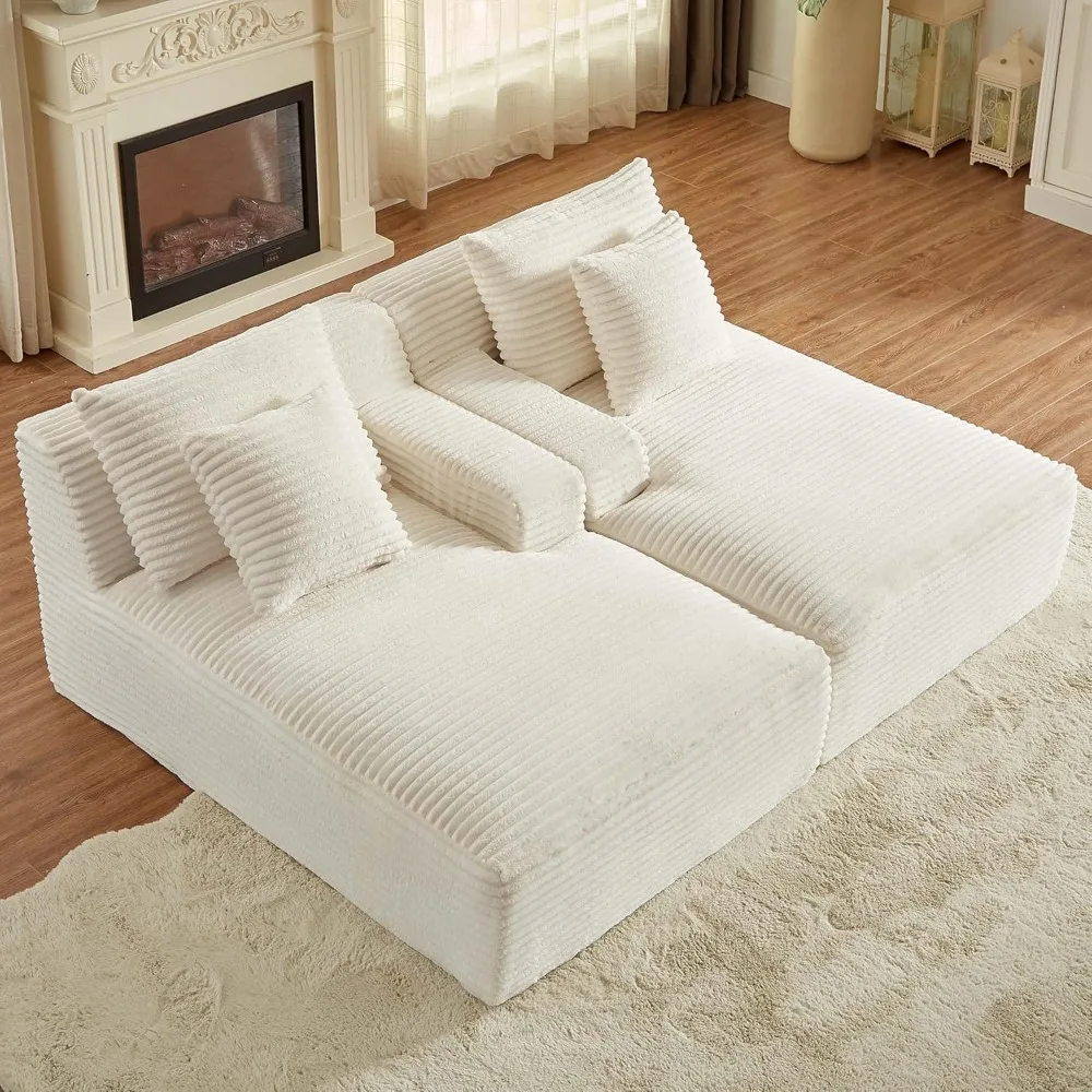 

78” Oversized Double Chaise Lounge Indoor, Corduroy Sleeper Sectional Couch, Upholstered Boneless Cloud Sofa Deep Seat, Comfy Pl