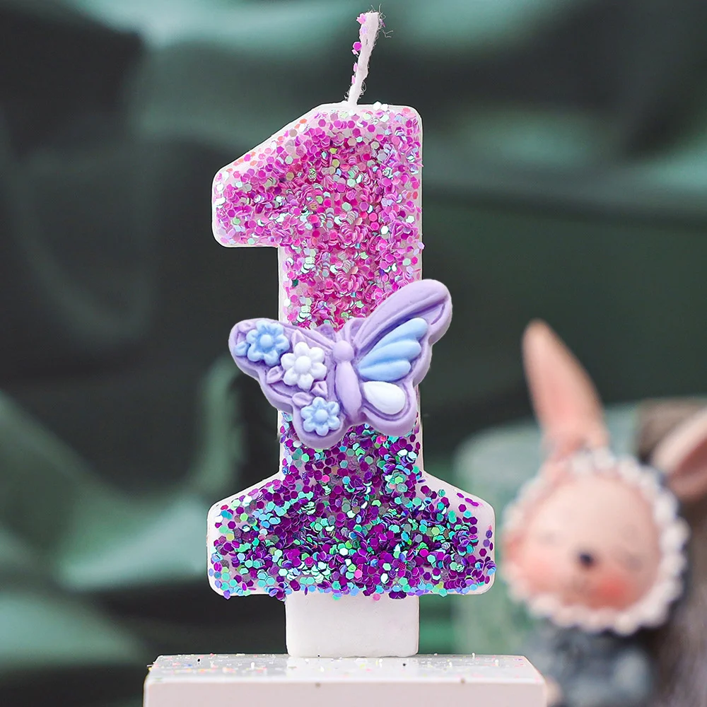 Creative DIY New Butterfly Series Gradual Change Purple Bow Digital Birthday Candle - Children's Cake Party Decoration Supplies - view 4