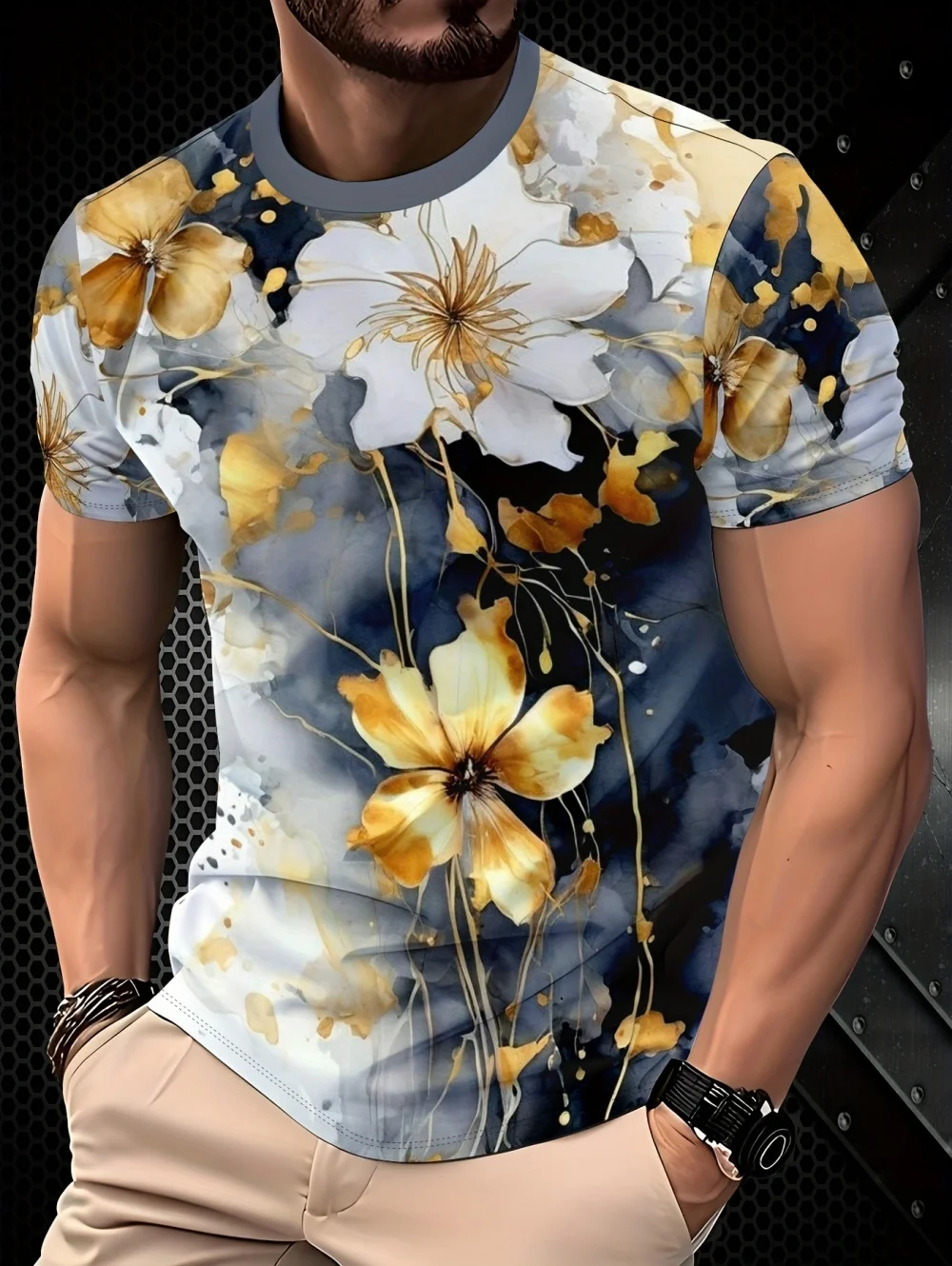 Vintage Summer Men's 3D Tropical Plants Print T-Shirt Street Casual Short Sleeve Round Neck Top Tees Hawaiian Menswear Clothing