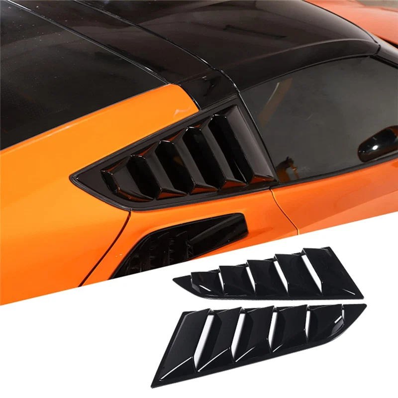 Car Rear Side Window Louvers for Chevrolet Corvette C7 2014-2019 Triangular Window Glass Blinds (Bright Black)