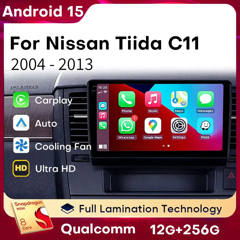 Android 15 Carplay Auto Car Radio For Nissan Tiida C11 2004 2005 2006 - 2013 Multimedia Video Player Stereo Navigation 4G Stereo