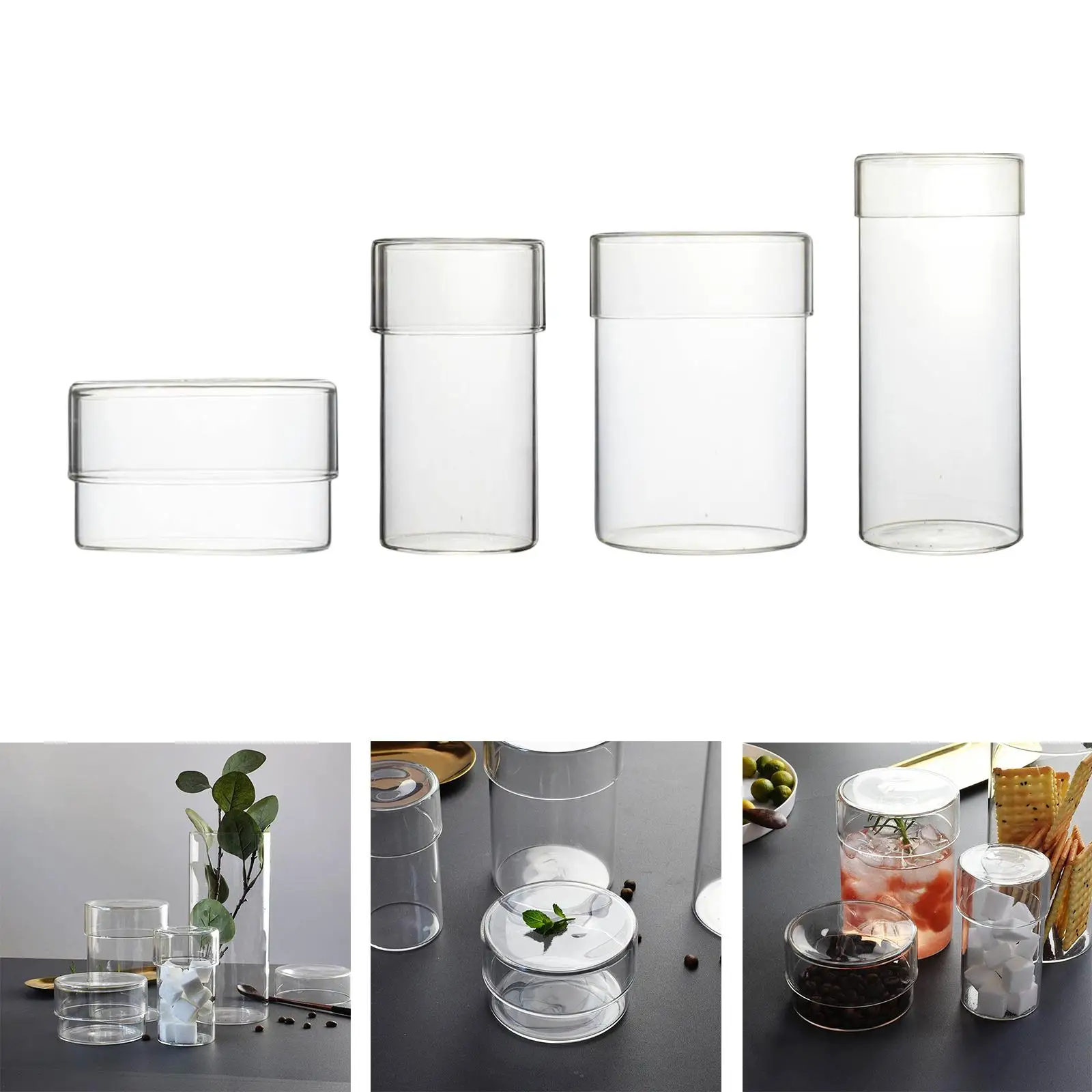 Glass Food Storage Container for Kitchen with Lids Seasoning Spice Jars Pantry Organization Airtight Food Jars Bottle