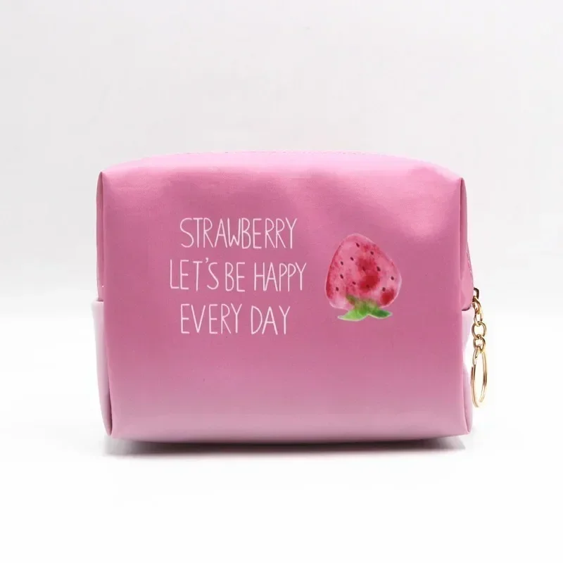 Portable Toiletry Bag Travel Storage Bag Makeup Pouch PU Waterproof Cosmetic Bag Creative Pink Strawberry Series Large Capacity