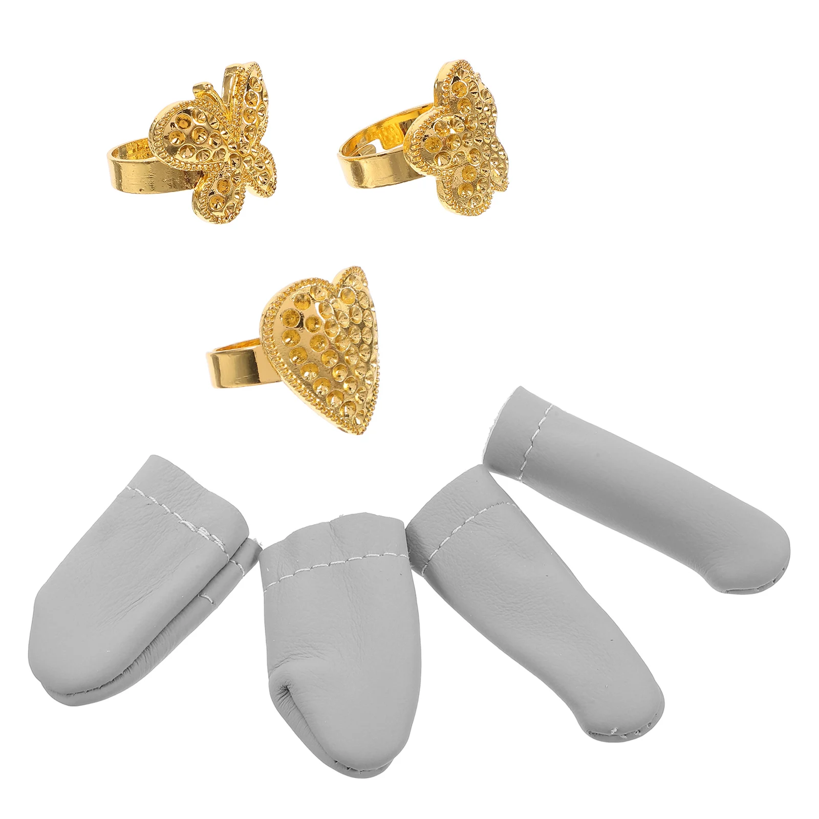 

Finger Thimble Ring H Sewing Cowhide Set Stitching Thumb Metal Turner Tools Needlework Protectors Adjustable Portable