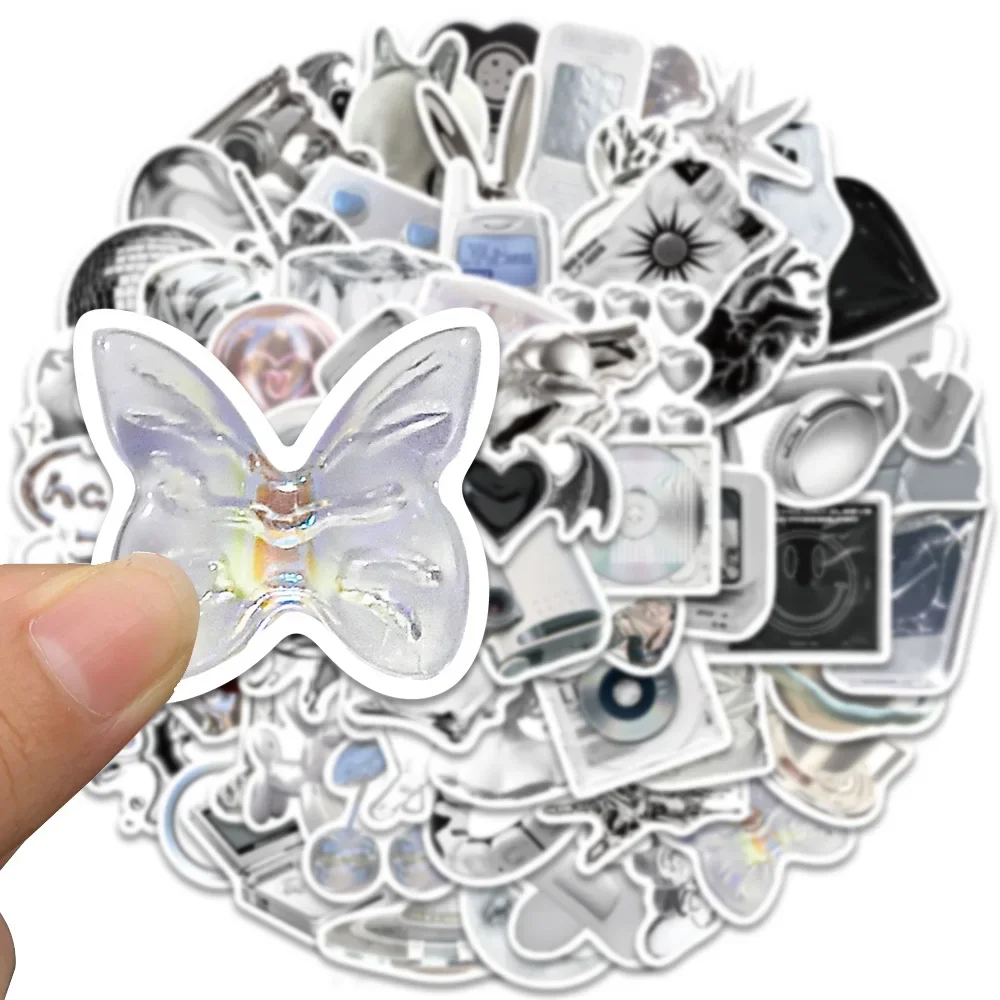 66PCS Kawaii Simple Silvery Sticky Graffiti Sticker Aesthetic  PVC Phone Ins Decorative Sketchbook Scrapbook For student