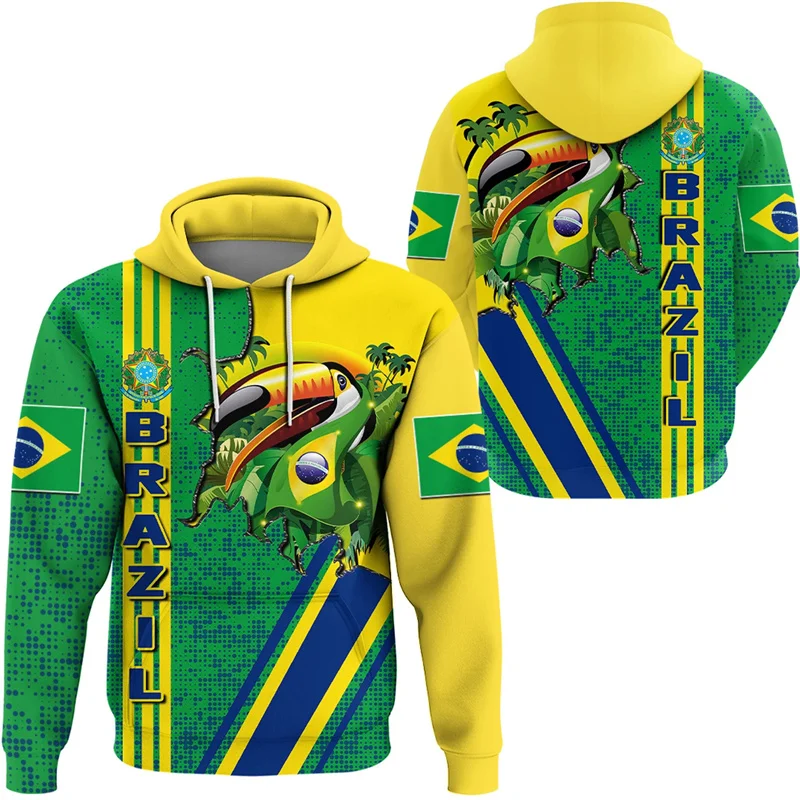 Brazil Flag Hoodie Men 3D Printed Brazilian National Emblem Sweatshirt Kids Long Sleeve Pullovers Tops Sports Running Hoodies