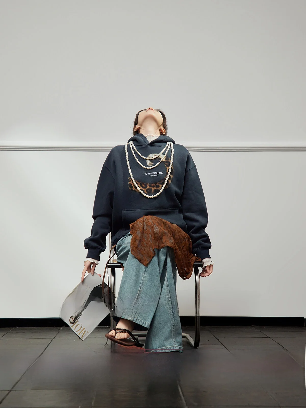 

Blue Fce-Lined Sweatirt Women's Loose Lazy Faionable Top Uncle Brand Autumn 2025 Collection Hooded Commute Sle