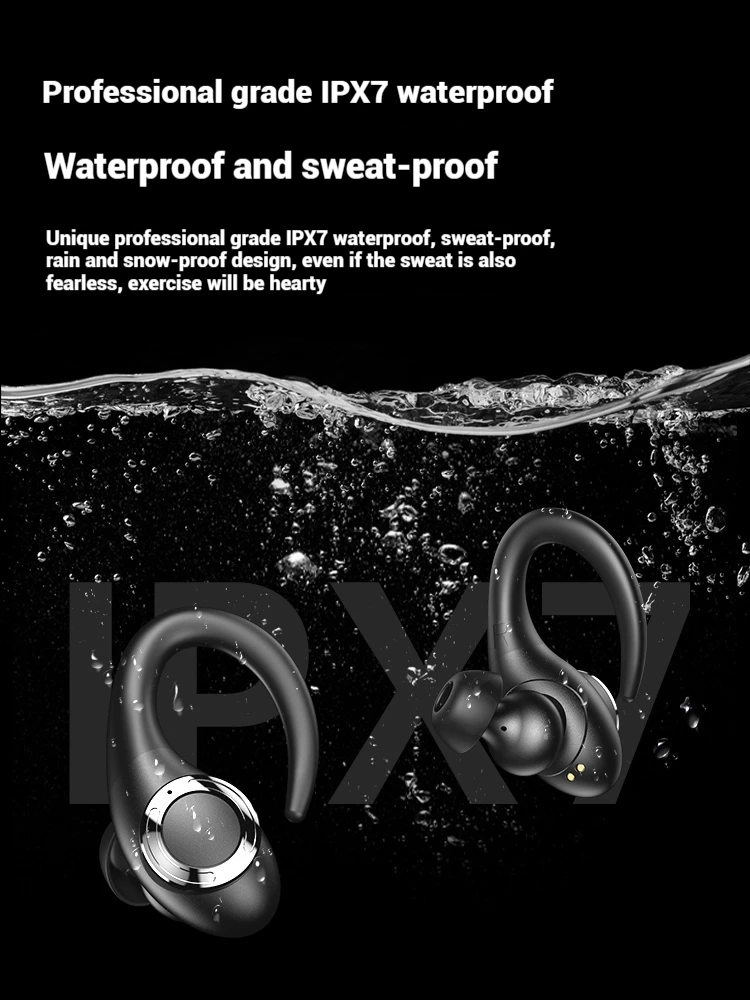 Wireless Bluetooth 5.4 Open Ear Headphone IPX7 Water Resistance LED Display 49 H Battery Life High Def Workout Earbud Commuting