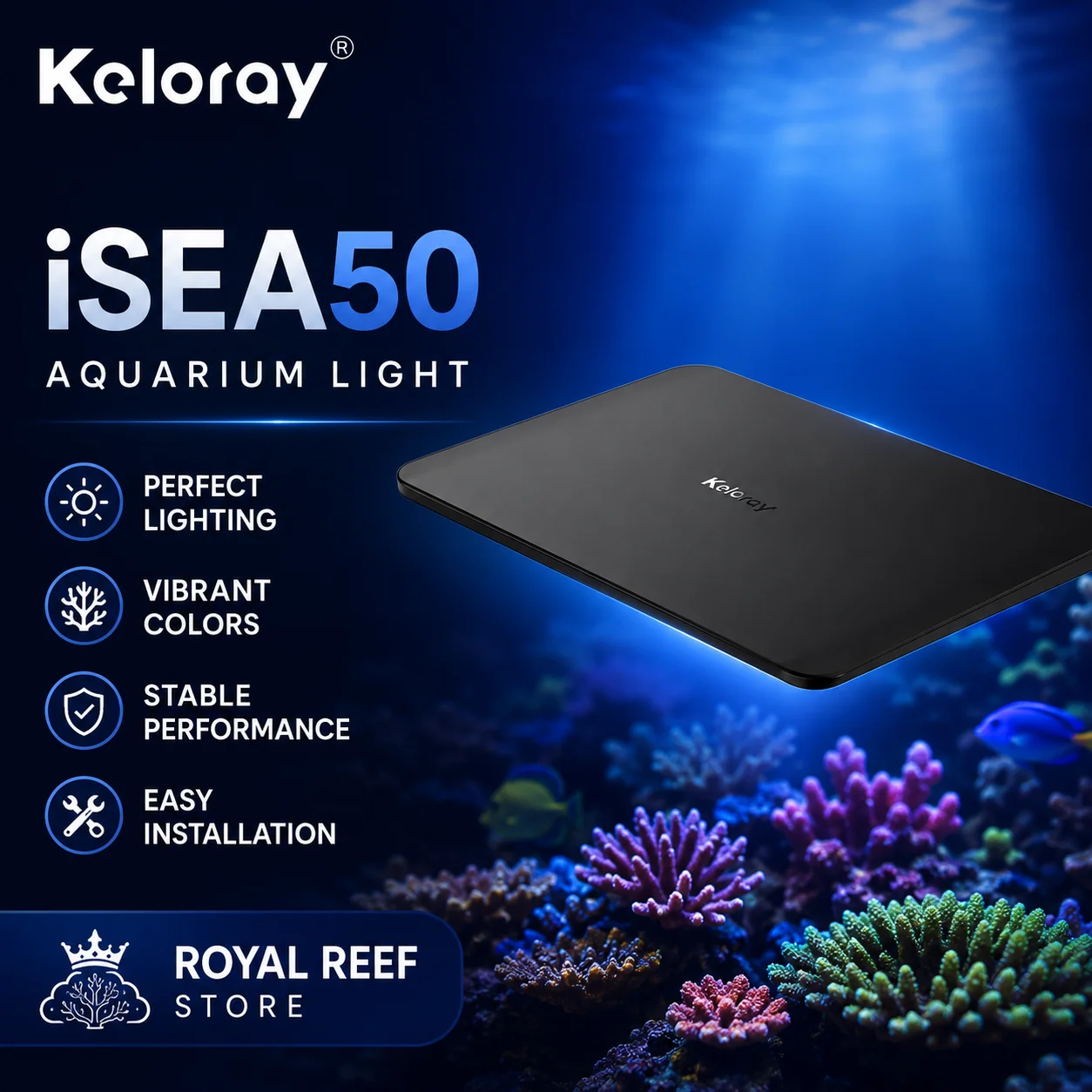 Aquarium Marine Fishes - Keloray iSEA50 50W Lüfterlose Vollspektrum-LED-Aquariumleuchte Bluetooth