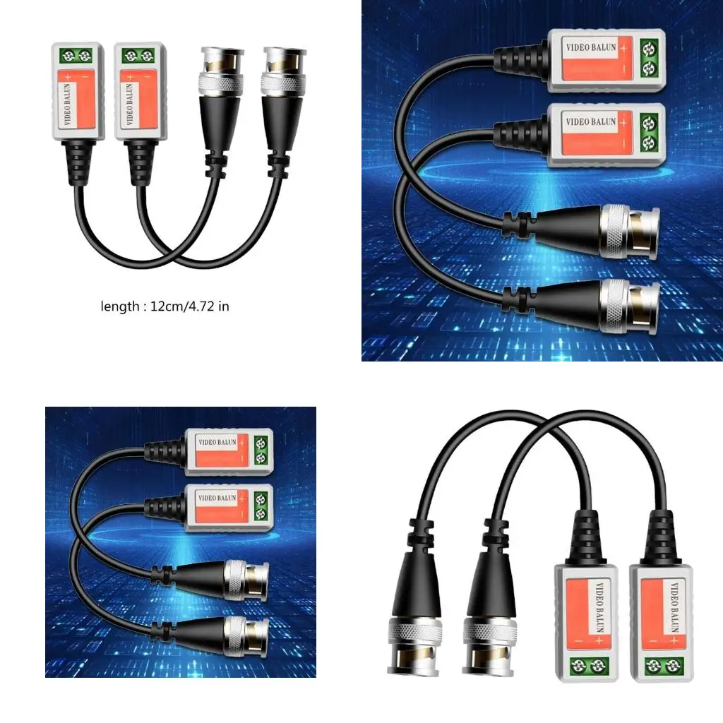 4XFC Mini CCTV BNC Passive Video Balun Transceiver Cable for Reliable Security Camera Connection Not Required Power Supply