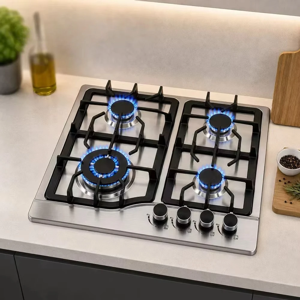 Low-priced Four-burner Liquefied Gas Piezoelectric Ceramic Igniter for Hotel Commercial Use Embedded Stainless Steel Panel