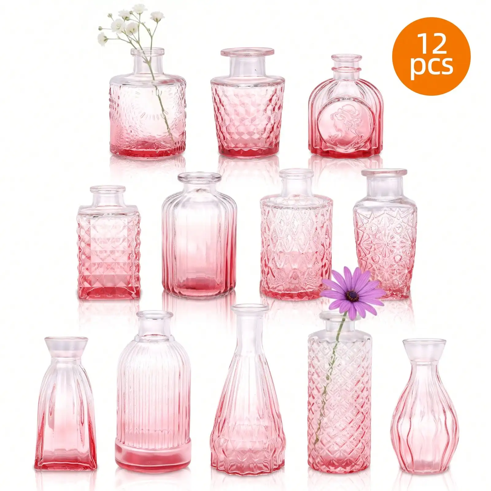 12 Pack Blue/Green/Pink Glass Bud Vase Set, Small Vintage Vases For Centerpieces, Decorative Flower Vases For Wedding Home Table Decor, Mother's Day Decor, Ideal Mother's Day Gift