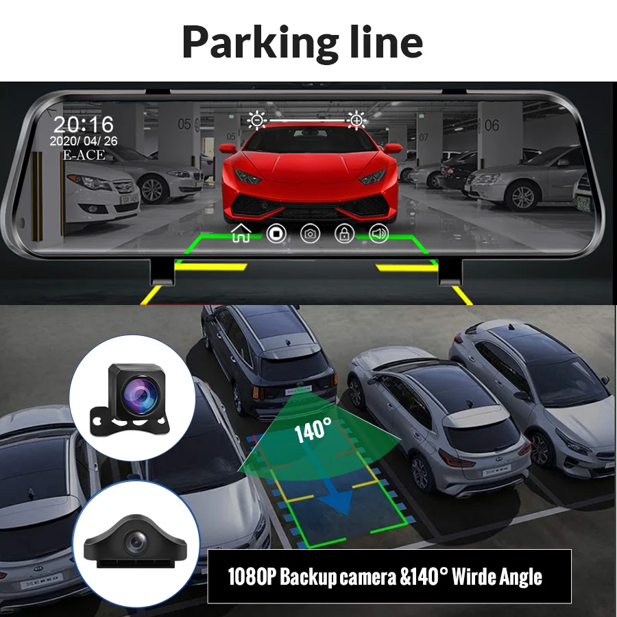 Acceo Rear View Camera 2.5mm 4-pin night vision HD 1080P rear view Camera Monitor with 6M/10M/15M Cable for Driving Recorder