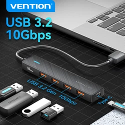 Vention Usb Hub 4 Port ABS Hub USB 3.2 10Gbps for Laptop Multi Splitter Adapter For Xiaomi Macbook PC Computer Accessories