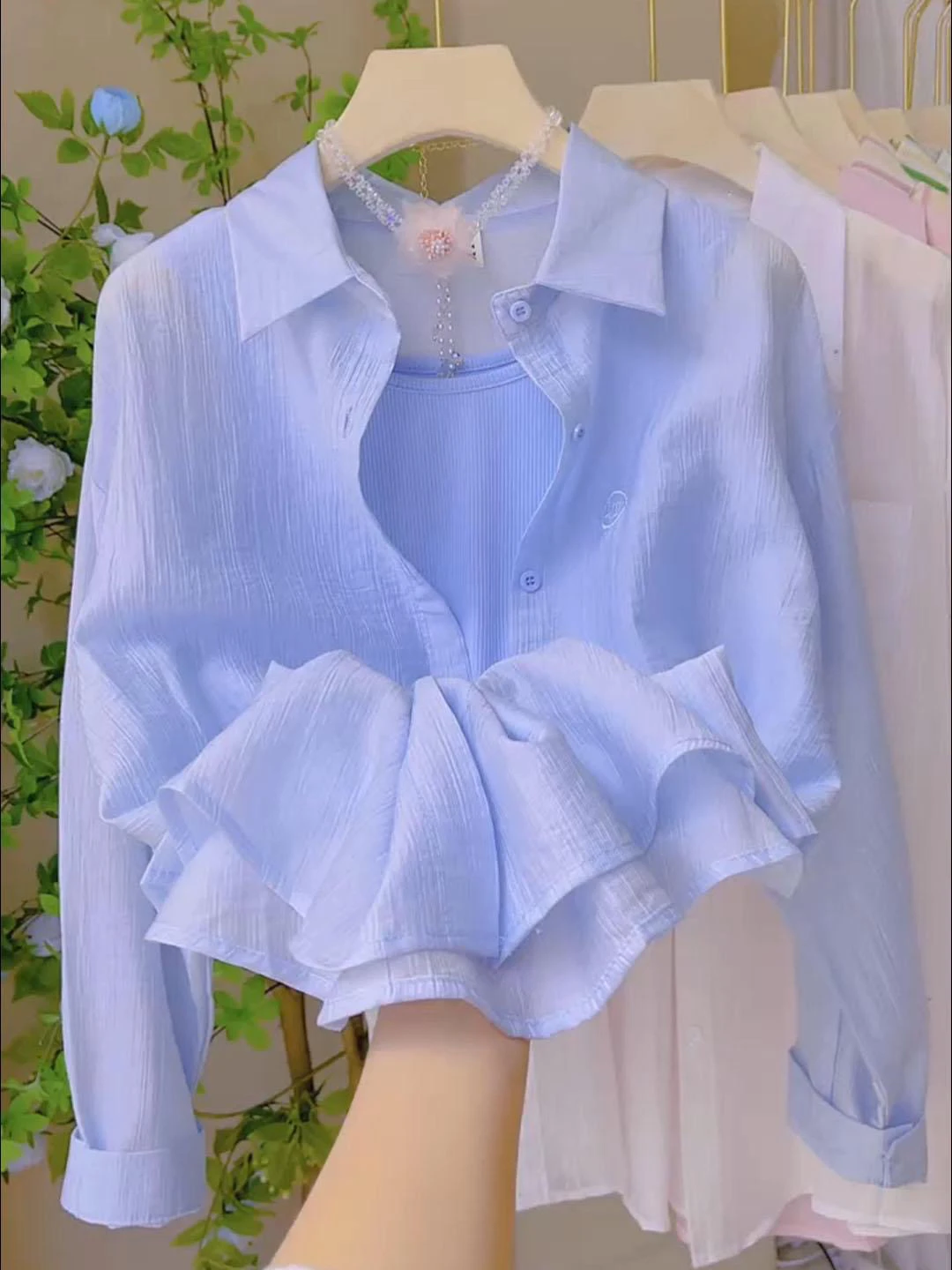 

Sun Protection Long Sleeve Collar Shirt Women's Fashionable Summer Thin Embroidered Folded Cardigan Outerwear