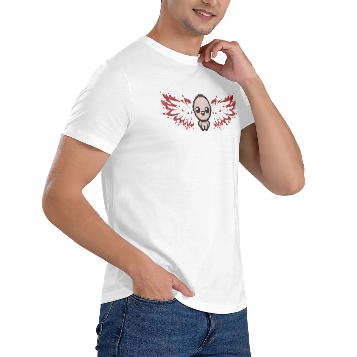 Camiseta de manga corta con cuello redondo, ropa de verano de algodón puro, diseño creativo, Happy The Binding of Isaac, Blood Angel