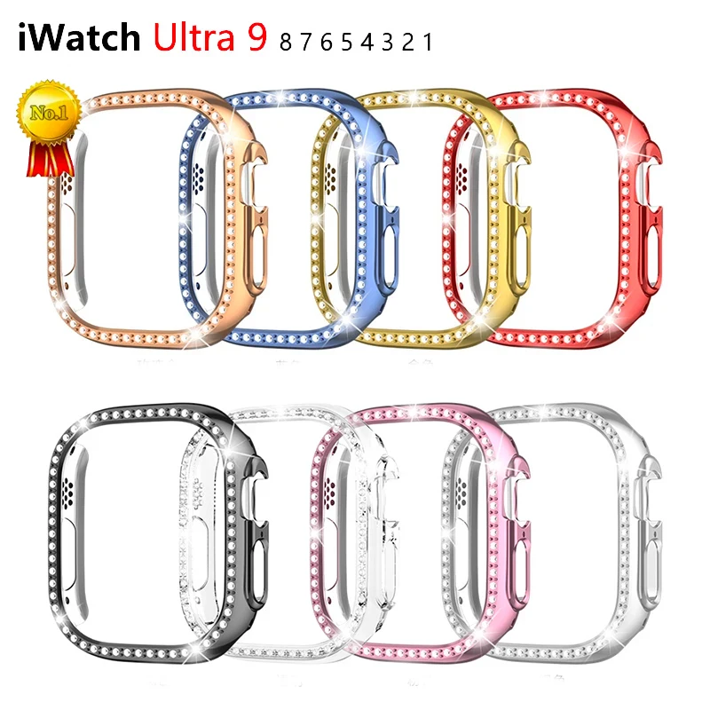 Diamond Case For apple watch Series 9 8 Ultra 49mm Protector Cover Watch Shell Frame 44mm 40mm for apple watch 7 case 41mm 45mm