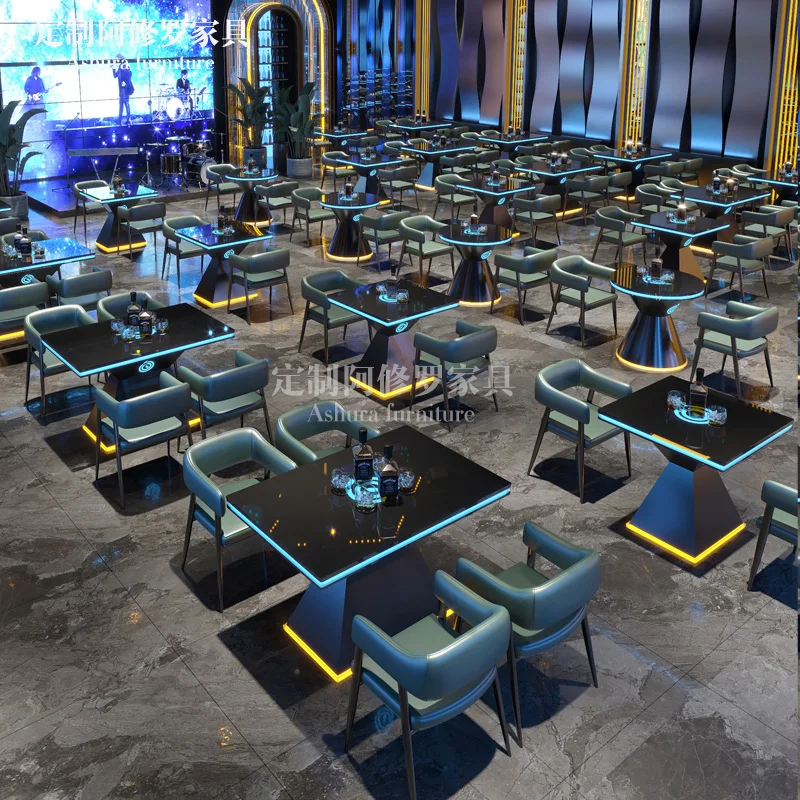 

Коммерческий барный диван, прозрачный барный стол и стулья, свободный стол, стул, музыкальное бистро, ресторан, западный кафе, светящийся стол