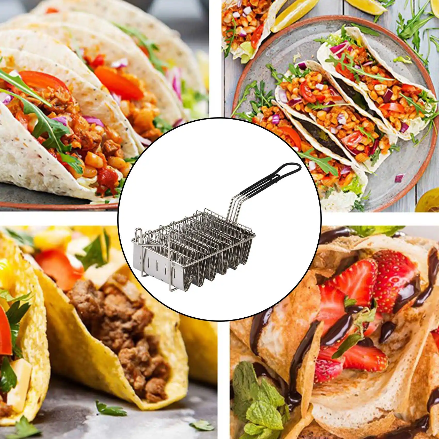 Panier de friteuse A14G-Taco, friteuse à coque Taco, peut contenir 6 coquilles, supports de Taco pour friteuse, panier avec poignée, support de Taco